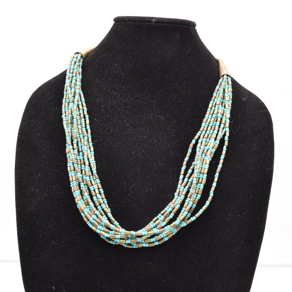 Vintage Tanjore Bead and Brass Statement Necklace Multi Strand